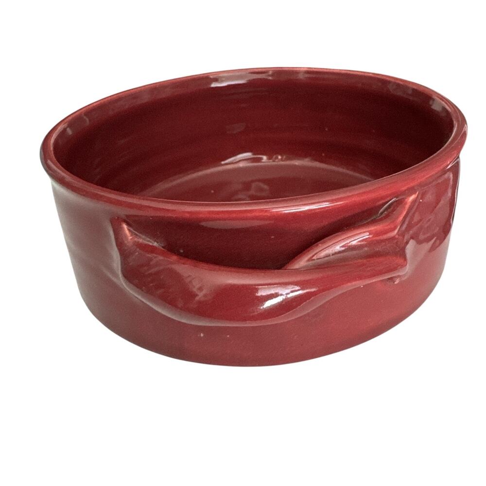 Vintage Signed Bear Pottery 7” Cherry Red Baking Pot - Picture 3 of 10